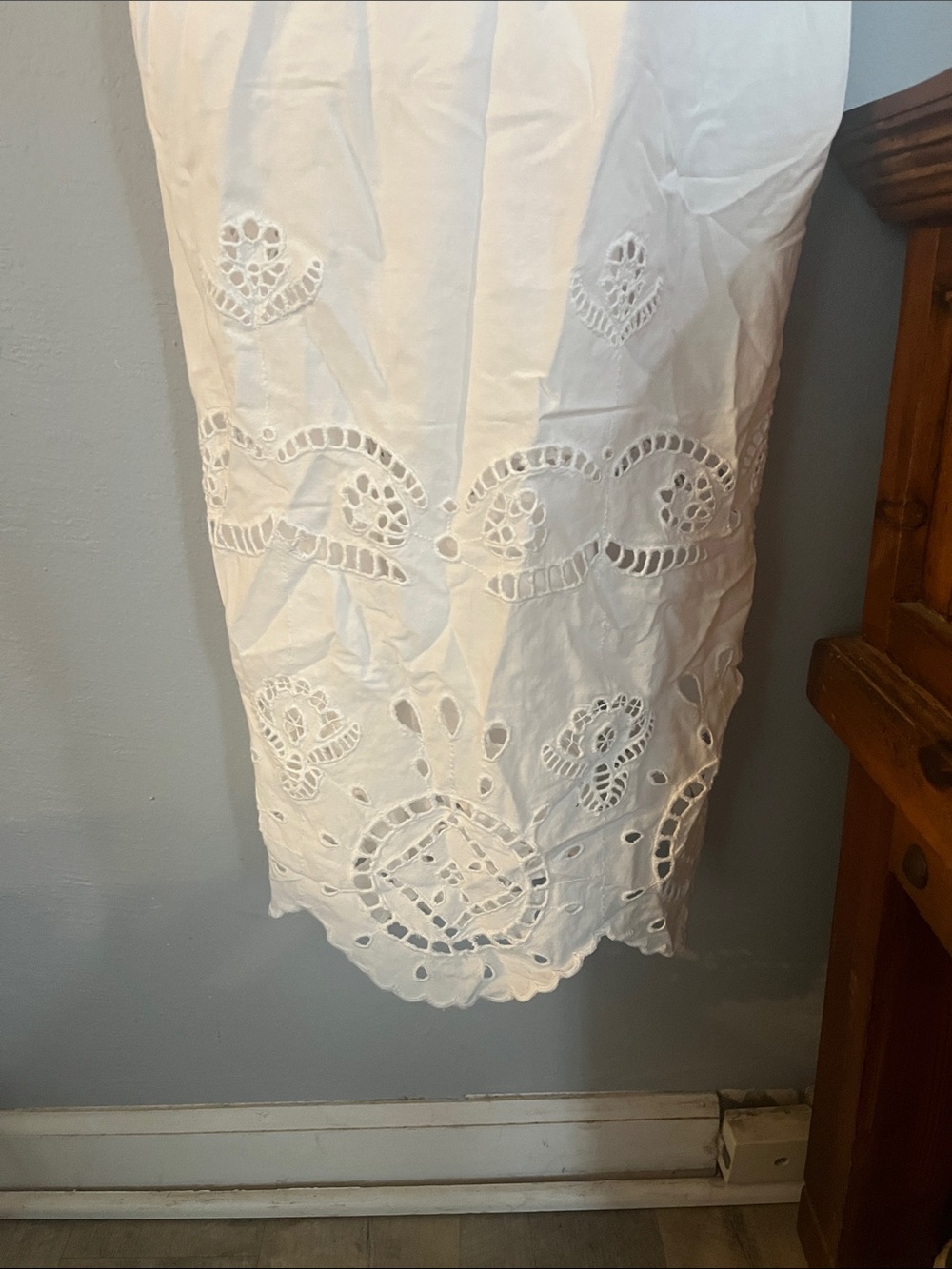 White Eyelet Smocked V-Neck Midi Dress - Picture 3 of 5
